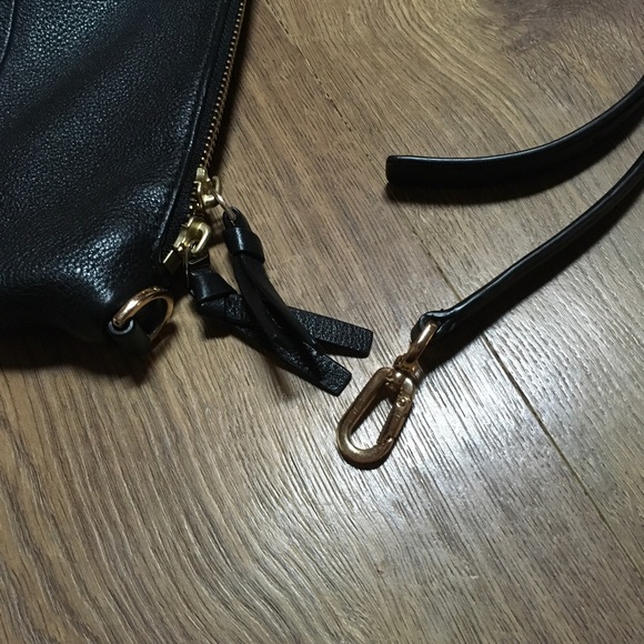 TORI BURCH BLACK & GOLD LEATHER PURSE CROSS BODY STRAP - Picture 13 of 15